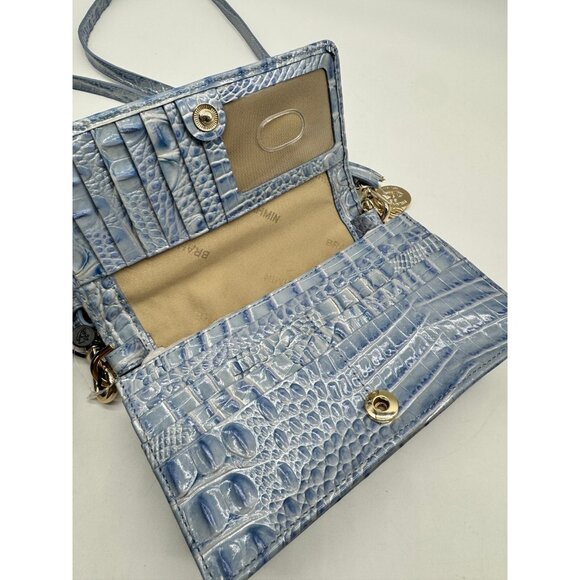 BRAHMIN Minuette croc embossed leather phone crossbody bag wallet BLUE-Defective - Picture 3 of 15